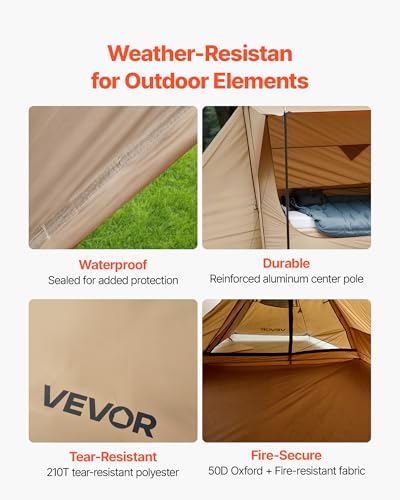 VEVOR Tente Chaude pour 2 Personnes, Tente d'hiver Portable avec Trou de Poêle, Piquets, Sac de Transport, Abri Léger à 4 Saisons, Tissu Imperméable PU2500 mm, pour Camping, Randonnée, Pêche, Chasse – Image 6