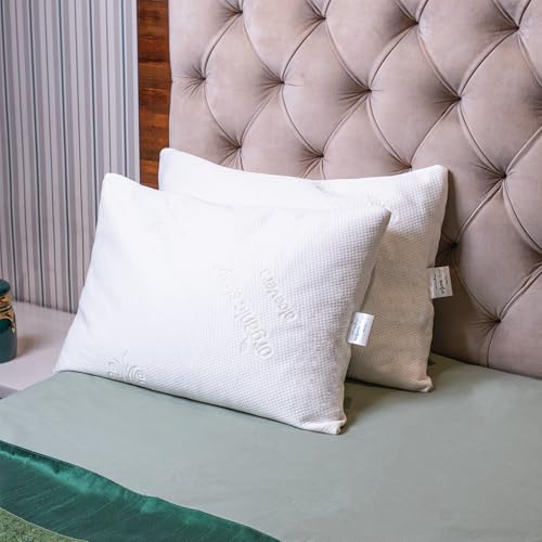 Image of Shredded Latex Pillow,100% Natural Latex,Size 24x16x4 Inch,Pack of 2 with Aloevera Knitted Cover,Adjustable Height,Breathable & Supportive,Density 40
