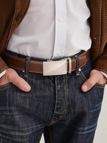 MILORDE Men's 2Pack Ratchet Belt, Handmade, 100% Cow Leather, Fashion & Classic Designs for Work Business and Casual3