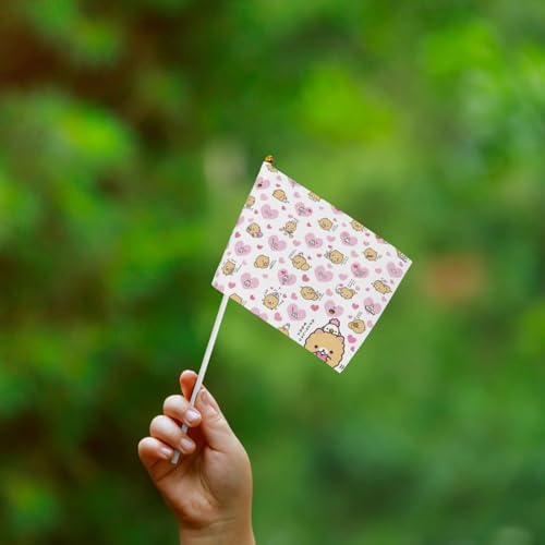 Kleine Mini-Handflagge mit Zwergspitzen, Cartoon-Blumen, für Sportspiele und Festivals, Dekoration, Parade, Flagge, 14 x 20,8 cm