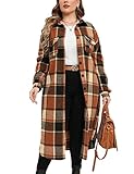 ZOMVA 2024 Women's 0X-5X Plus Size Long Flannel Plaid Shacket Jacket Oversized Button Down Coats Shirts with Pockets, Orange, 3XL