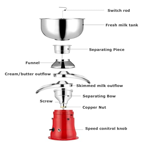 Schiumalatte, separatore elettrico di panna da 50 l/h - Macchina centrifuga professionale per capre e mucche, trasforma il latte intero in latte scremato, include una ciotola per il latte da