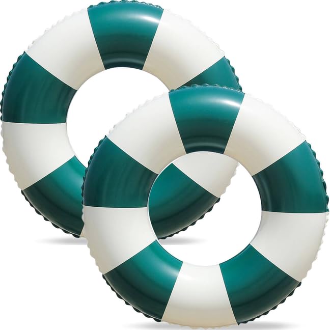 2PCS Floats for Adults Rrings Striped Pool Float Large Swim Ring for Adults,34 Inch Classic Striped Teens Adult Inner Tubes Summer Beach Bachelorette Party (M-Green,2)