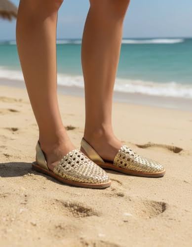 Image of Macarena Collection Women's Leather Huarache Sandals, Closed Toe Woven