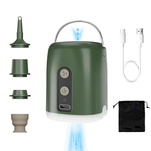 Inflador Electrico, Inflador Colchon Hinchable de 1600mAh con Inflado, Succión, Luz LED, Hinchador Colchón Hinchable con 4 Boquillas para Inflar Juguetes de Piscina, Flotadores y Bolsas de Vacío