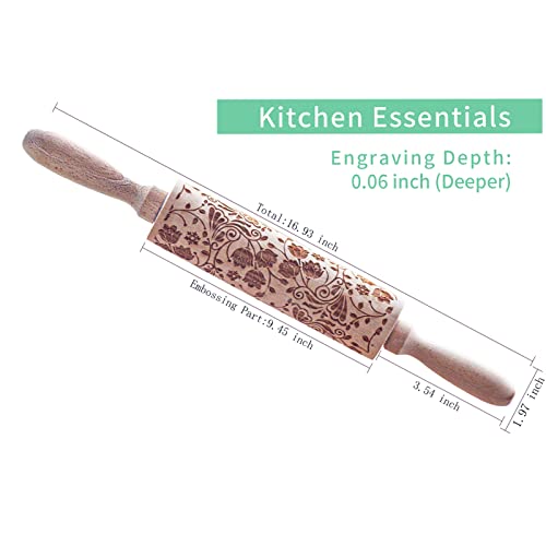 Cosybeau Embossed Rolling Pins For Valentines Day Baking, 17 Inch Large Wooden Roller Pin With Designs Pattern, Gift For Wedding, Holiday, Mother, Friends (Lotus) #TOP3