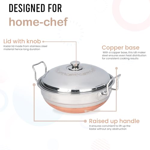 Kuber Industries Multi Kadai Idli Steamer Stainless Steel with Copper Base | Idly Pot with Lid & Handles | Dhokla Idli Maker Set - 2 Idli Plate, 2 Dhokla Plate & 1 Patra Momo Steamer Plate | Silver