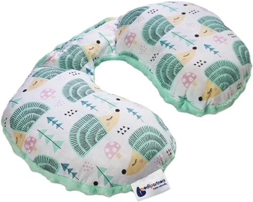 Medi Partners Almohada Cervical Coche Bebe cojin cuello niños cojín viaje - 100% Algodón/Minky Avion Neck Travel Pillow Almohadilla Cervicales Nino (Erizos con menta Minky)