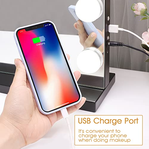 Hansong Hollywood Mirror With Lights Black Vanity Mirror With Usb Charging Port 14 Led Dimmable Bulbs Lighted Makeup Mirror 3 Color Lighting Modes #TOP2