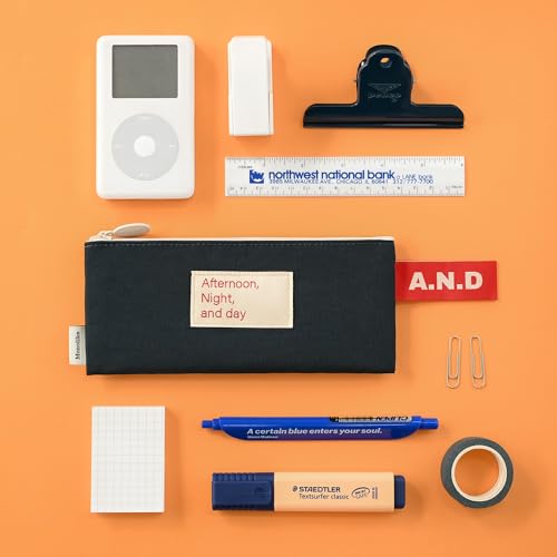 Image of Monolike Afternoon Night and Day flat pen case, Navy - Slim Water-Resistant Nylon Pen Pouch, Aesthetic Vivid Stationery Organizer for Office
