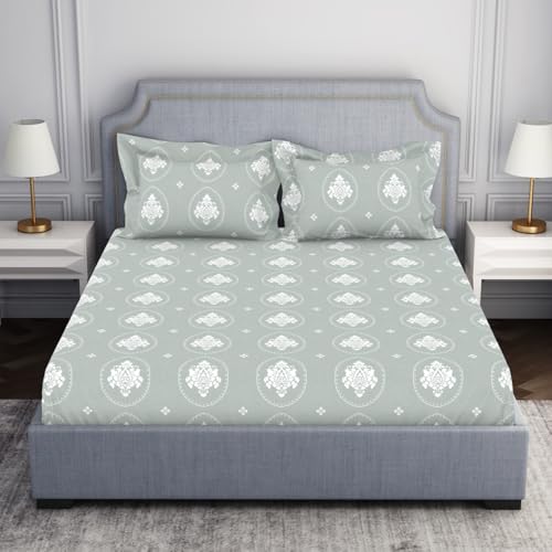 Welspun 132 Tc 100% Cotton Bedsheet for Double Bed with 2 Pillow Cover | Breathable & Super Soft King Size Bedsheet |(108 X 108 Inch) - Green | Serene