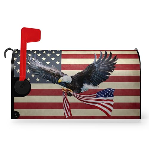 Dacawin Patriotic 4th of July Mailbox Covers Magnetic Standard Size 21x18 Inch Eagle American Flag Mailbox Cover Memorial Day Independence Post Letter Box Wraps Outdoor Decoration for Garden Holiday