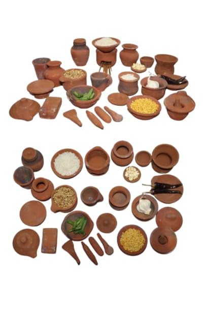 Handmade Real Miniature Cooking Set/Terracotta Cooking Play Set | Mini Cooking kit for Kids Natural Earthenware Cooking Set 28 Pieces | Choppu Saman Set | Clay Kitchen Set for Golu/Home Decoration