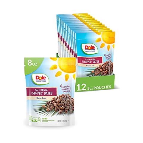 Dole California Chopped Dates, Healthy Snack, 8 Oz Resealable Bag, 12 Count Cover