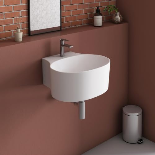 Image of Wall Hung Mounted Sink Glossy Wash Basin for Bathroom - White