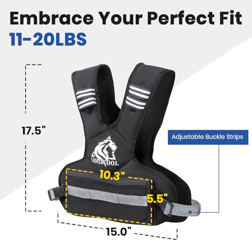 Image of LIONSCOOL Adjustable Weighted Vest for Men and Women | 4-10 /11-20 /20-32lbs, Body Weight Vest, Ironsand, Reflective Stripes, Weight Loss Walking Running Cardio Strength Training