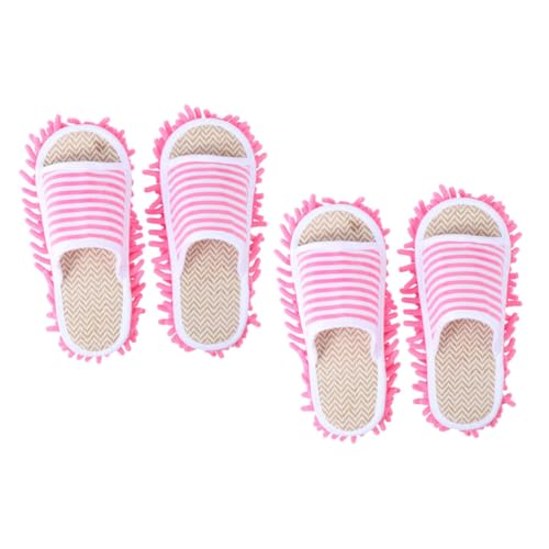 WEKADRIN 2 Zapatillas Mop Lavables Pantuflas Limpiadoras de Piso de Suave para Baño Cocina Sala Zapatillas Reutilizables con Diseño Rayado Mopa Desmontable para Baldosas