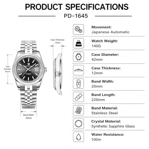 Image of Pagani Design Men's Watch Automatic Watch Japanese Automatic Movement Classic Timepiece Sapphire Crystal 100m Water Resistance Luminous Business Men's Watch