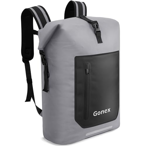 Gonex Ultralight Waterproof TPU Backpack, 35L Roll Top Dry Bag with Comfortable Padded Back Panel for Kayaking Boating Camping Fishing Travel,Grey