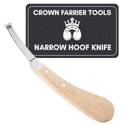 Crown Farrier Tools Premium Narrow Blade Farrier Hoof Knife Professional Hoof Trimming Tool with Wooden Handle & Stainless Steel Blade (White Handle)