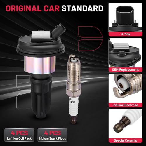 Image of BDFHYK 4 Ignition Coil Pack UF303 and 4 Iridium Spark Plug 5019 Compatible with 2004-2006 Colorado, 2004-2006 Canyon, 2007-2008 i-290, 2006 i-280 2.8L 2.9L Coil for C1395 GN10114