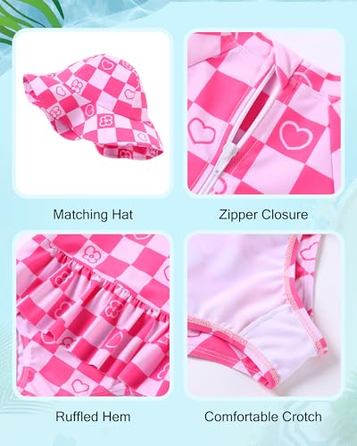 Image of Redair Toddler Girls One Piece Swimsuit Long Sleeve Bathing Suit with Hat UPF 50+ Sun Protection 1-5T
