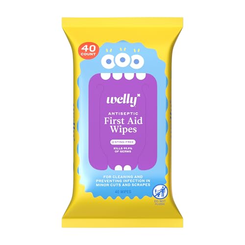 Welly First Aid Antiseptic Wipes 40ct | Sting-Free BZK Wipes for Cleaning Minor Cuts and Scrapes | 40 Count Pack