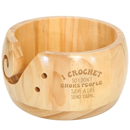 Image of I Crochet So I Don't Choke People Yarn Bowls- Yarn Bowls for Crocheting, 6 inch x 3 inch Knitting Yarn Bowl with Holes, Crochet Bowls for Yarn, Knitting Accessories for Crocheting, Gifts for Crocheters (WOOD)
