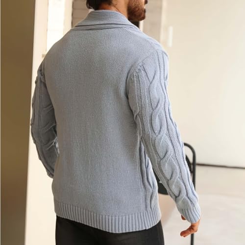 TERGHTP Mens Cardigan Sweater Shawl Collar Cable Knit Button Up Sweaters - image 5