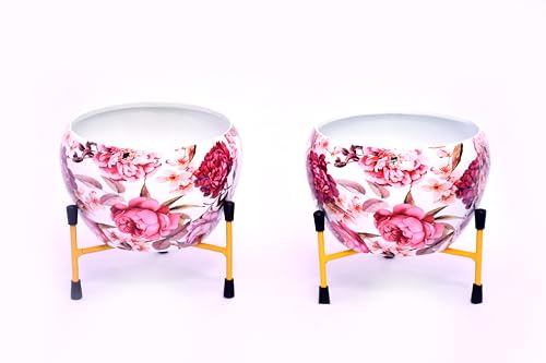 Image of Flower Planter with Tripod Stand | Metal Table Top Flower Pot - Set of 2