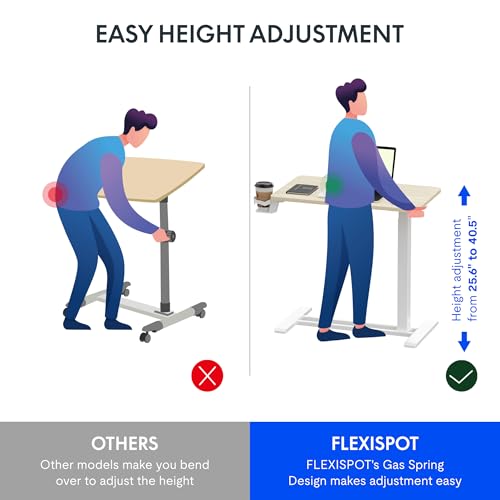 Image of FLEXISPOT H7 Adjustable Overbed Bedside Table with Wheels Pneumatic Mobile Standing Desk Laptop Desk Rolling Computer Cart Movable Overbed Tables Hospital Home Use(27.6 inch W x 15.7 inch D, White Wood Grain)