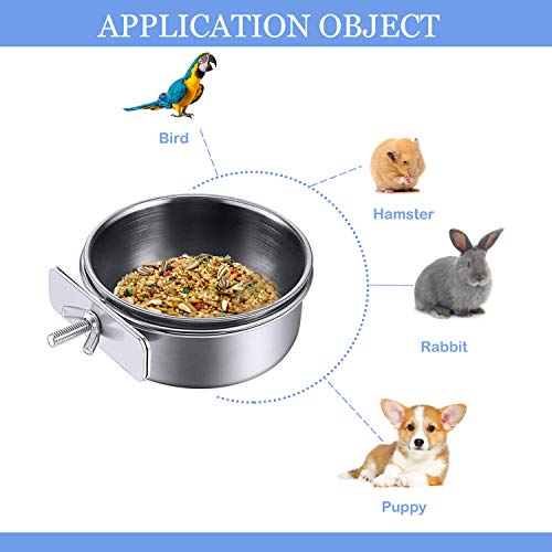 Hercocci Bird Feeder Dish Cup, Stainless Steel Parrot Food Bowl Feeding Coop Cups Clamp Holder, Bird Water Cage Bowl For Parakeet Lovebird Conure Cockatiel Budgie Chinchilla thumb #6