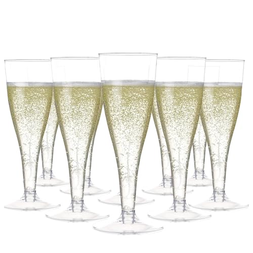 Prestee 100 Pack Clear Plastic Champagne Flutes - 4.5 oz Durable Disposable Champagne Glasses for Parties, Weddings, Toasting and Large Celebrations - Elegant Wine Glasses Stemware for Easy Cleanup