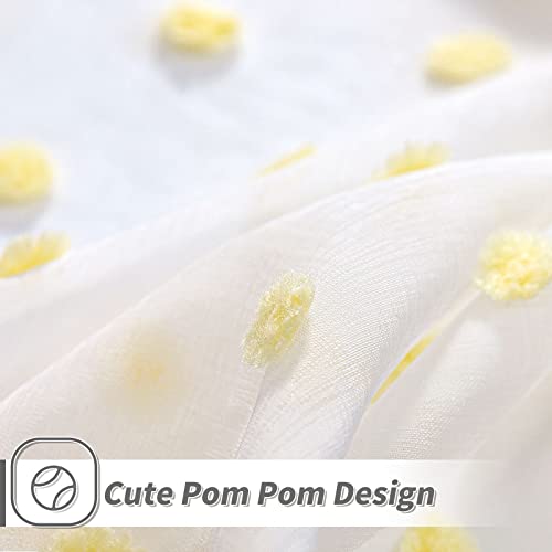 Image of MYSKY HOME Short Yellow Pom Pom Sheer Curtains for Bedroom 45 Inch 2 Pieces | Small Window Curtains, Light Filtering, for Living Room Kitchen Nursery, Yellow Cafe Panels, Rod Pocket, 50 x 45 in