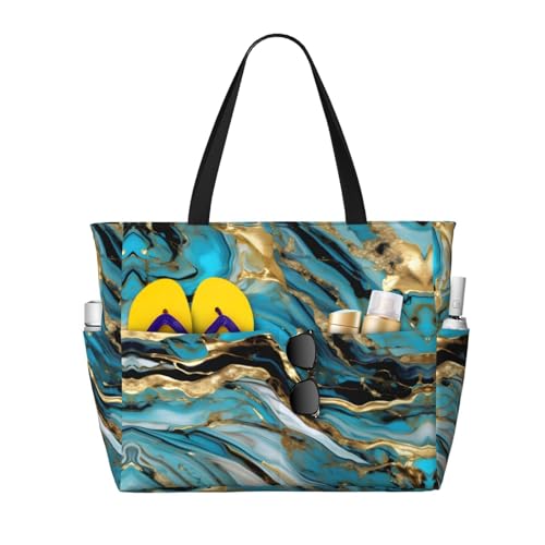 Sac à bandoulière imperméable en marbre bleu turquoise et or pour femme