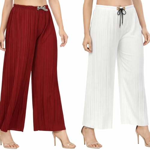 Image of Trendz Women's and Girls Cotton Blend Regular Fit Palazzo Pants | Set of 2