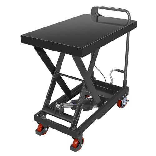 Hydraulic Lift Table Cart - 500lbs Capacity, 28\" Lift Height, 28\"x18\" Cold-Rolled Steel Platform | Manual Single Scissor Lift with 2 Lockable Wheels for Factories and Warehouses, Black