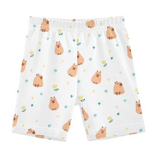Cute Cartoon Little Capybara Girls Shorts Elastic Waist Sports Shorts Girls Leggings Pants for 4-10 Years