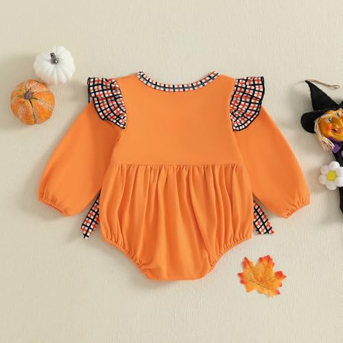 Infant Baby Girl Halloween Romper Black Cat Witch Hat Embroidery Ruffle Long Sleeve Bubble Jumpsuit With Bow4