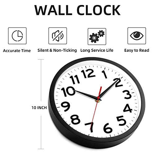 Akcisot Wall Clock 10 Inch Silent Non-Ticking Modern Wall Clocks Battery Operated - Analog Small Classic Clock For Office, Home, Bathroom, Kitchen, Bedroom, School, Living Room(Black) #TOP4