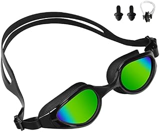 Glaxcidy Swimming Goggles, Adults Anti Fog UV Protection Shade Lens Swim Goggles, No Leaking 180 Degree Vision Swim Glasses with Adjust Silicone Swim Goggle Straps for Men Women Youth Unisex