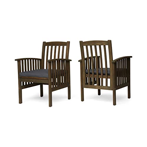 Great Deal Furniture Phoenix Acacia Patio Dining Chairs, Acacia Wood With Outdoor Cushions, Gray And Dark Gray (Set Of 2) #TOP16