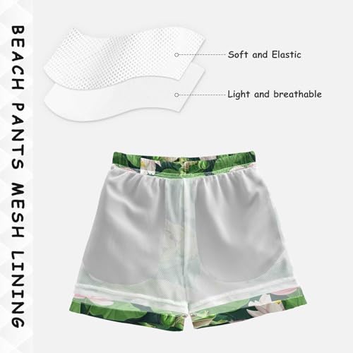 Pigsaly Boys' Swim Board Shorts Spring Lotus Flowers Green Frogs Boy's Swim Trunks Kids Swimwear S4