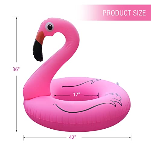 2Pcs Inflatable Flamingo Pool Floats With Lights, Flyfreeu Solar Powered Flamingo Swim Tube Rings, 42'' Lake Beach Floaties Swimming Rings Summer Pool Raft Lounger For Adults Water Party Supplies. #TOP4