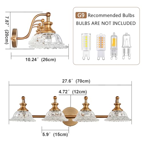 Image of XIEDUN Bathroom Light Fixtures 4 Lights Vanity Lighting Fixtures Matte Brass Vintage Vanity Light Fixture Vanity Lights for Bathroom