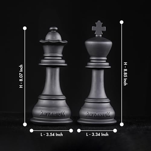 Image of Artarium Chess Pieces King & Queen Statue Sculpture for Home Decor | Office Decor | Table Decoration Set of 1 (Black & White)