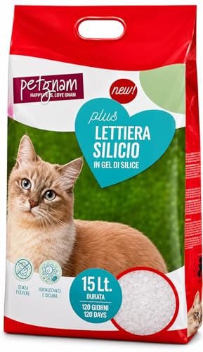 Lettiera Gatto al Silicio 15L - Sabbia per Gatti, Silica Gel di Cristalli XXL - Sabbietta Inodore, Assorbente, Anallergica e Non Polverosa - Proprietà Batteriostatica, Lunga Durata