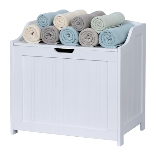 Coffre à Linge Relaxdays, 80 L, pour Le Linge et Les Jouets, Salle de Bain, avec Couvercle, MDF, Blanc
