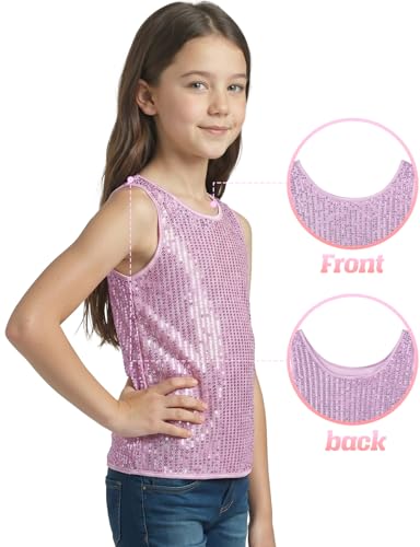 Image of Noomelfish Girls Sequin Tank Tops Sparkly Glitter Dance Sleeveless Shirt (5-12 Years)