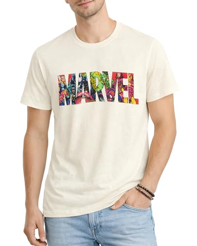 Marvel Mens Graphic T-Shirts Shortsleeve Crewneck Graphic Tees for Men Size Small Cream Marvel